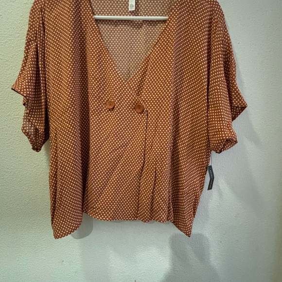 Leith Orange Wrap Blouse with V-Neck - Picture 1 of 4